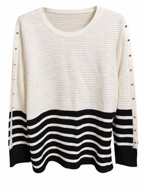 Liz Claiborne Cream and Black Striped Ribbed Sweater